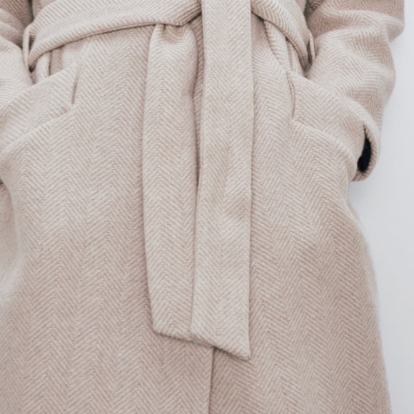 NWT! Zara medium textured wool blend high collar jacket with waist belt. - Picture 5 of 13